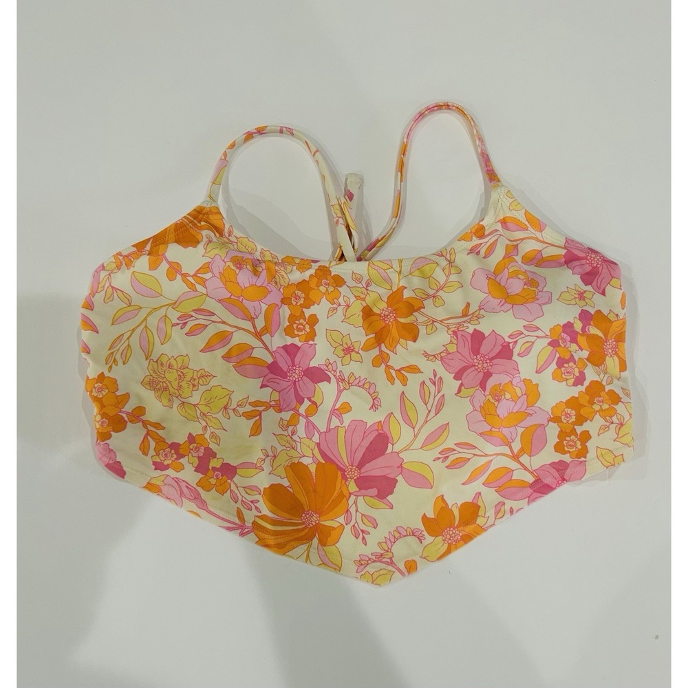 Ninety-Nine Handkerchief Bikini Top Size XL Orange Pink Hippie Floral 70s Barbie